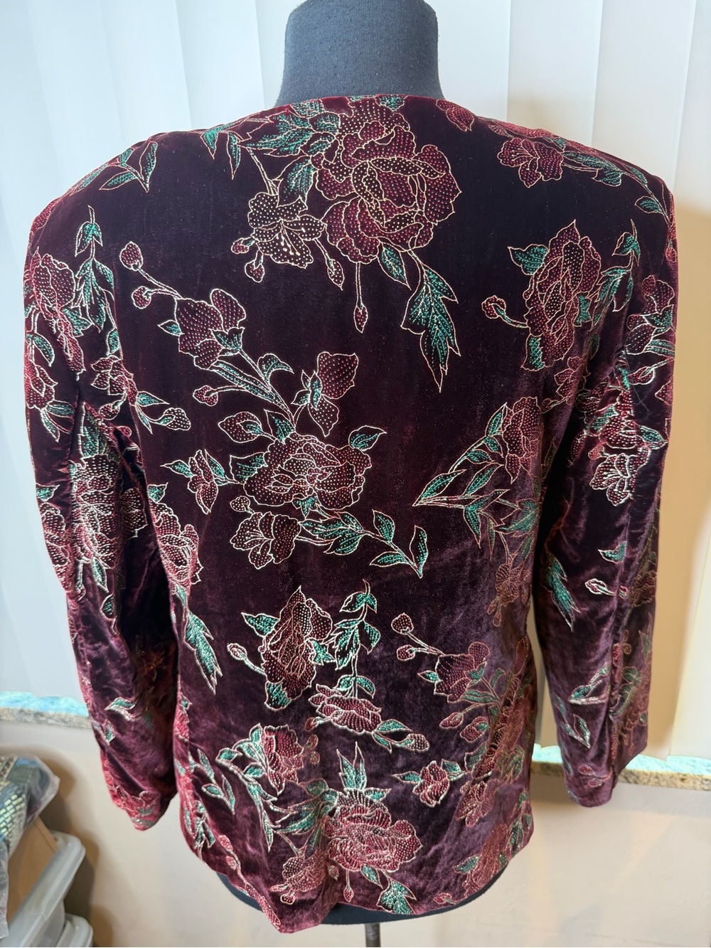 Vintage Norton McNaughton Women's Floral Metallic Velvet Blazer Jacket Size 12 - Picture 7 of 9